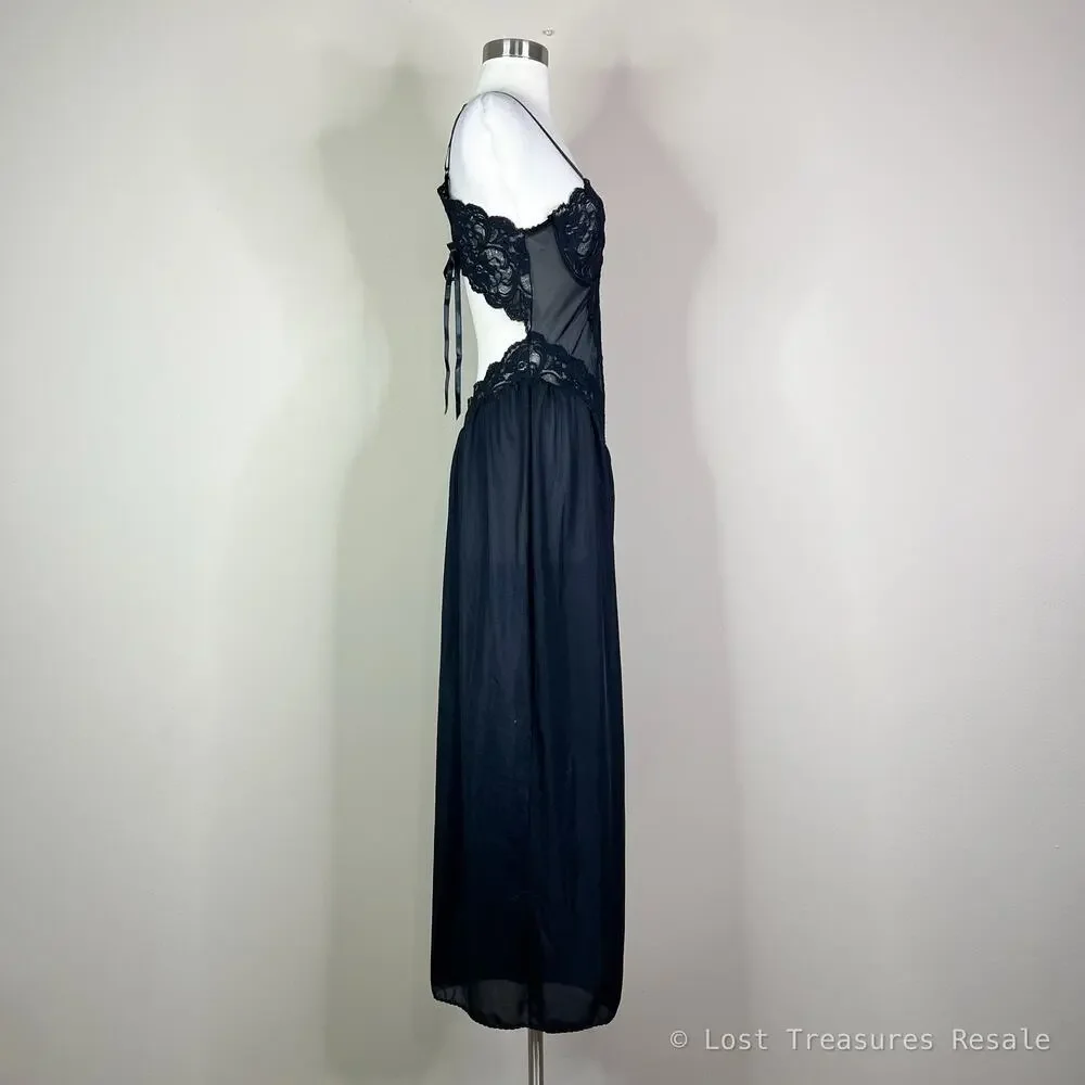 Vintage 80s Andrea Kristoff Escante Black Lace Sheer Wide Leg Lingerie Jumpsuit